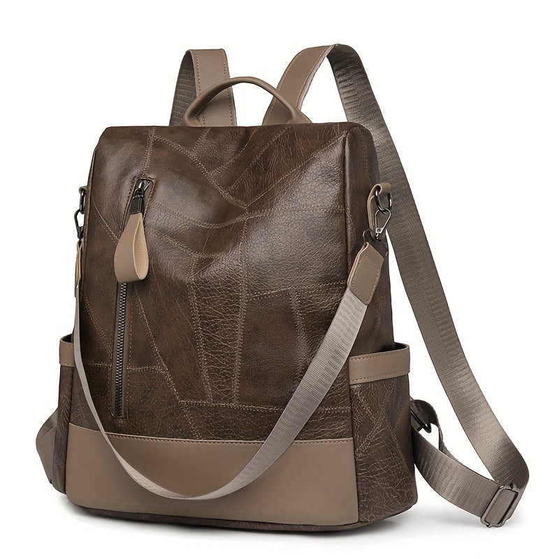 Women's Backpack - Large Capacity, & Travel Bag with Golden-Tone Hardware, Adjustable Shoulder Straps & Front Zipper Pocket - Coffee Brown/Beige/Red/Black Handbag for College, Business, Daily Use (Stylish Durable PU, Bags For