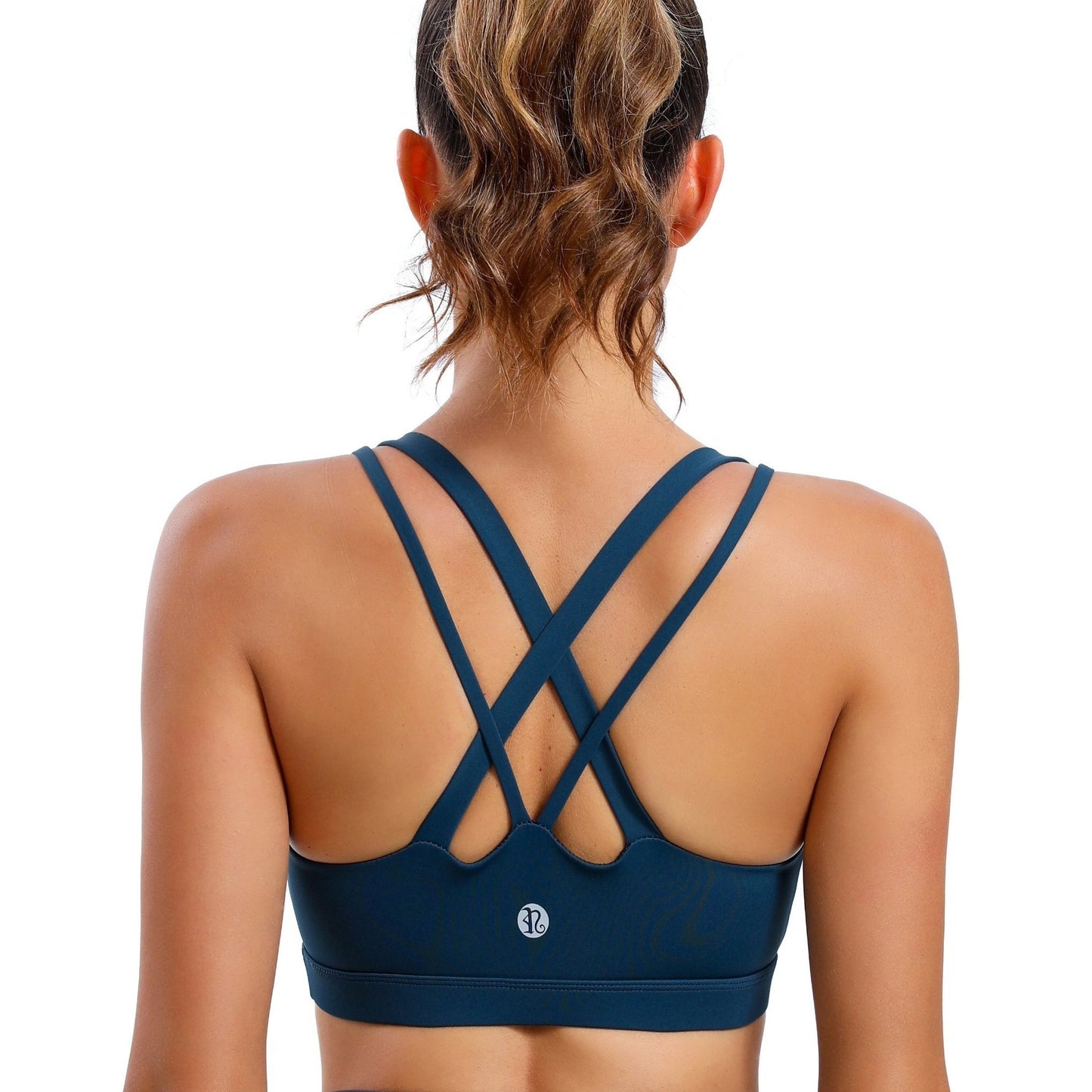 LEOQ Women's Slim Fit Yoga Sports Bra - Elegant Cross-Back Design, Mint Green Nylon Spandex Blend, Removable Pads, Medium Support for Fitness & Yoga, LEOQ