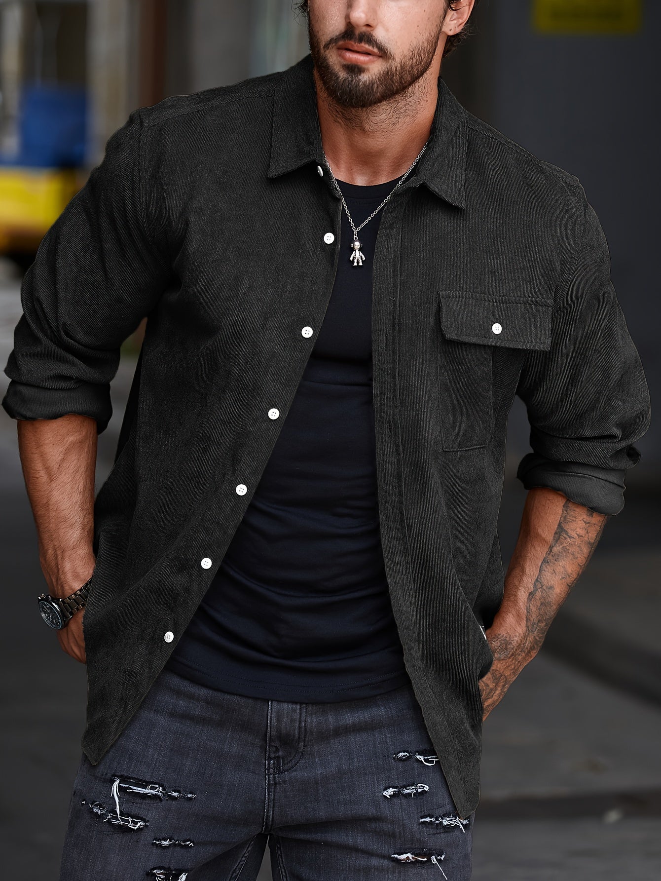 Stylish Men's Casual Lapel Shirt - Comfortable Button-Up Long Sleeve Shirt For Everyday Wear