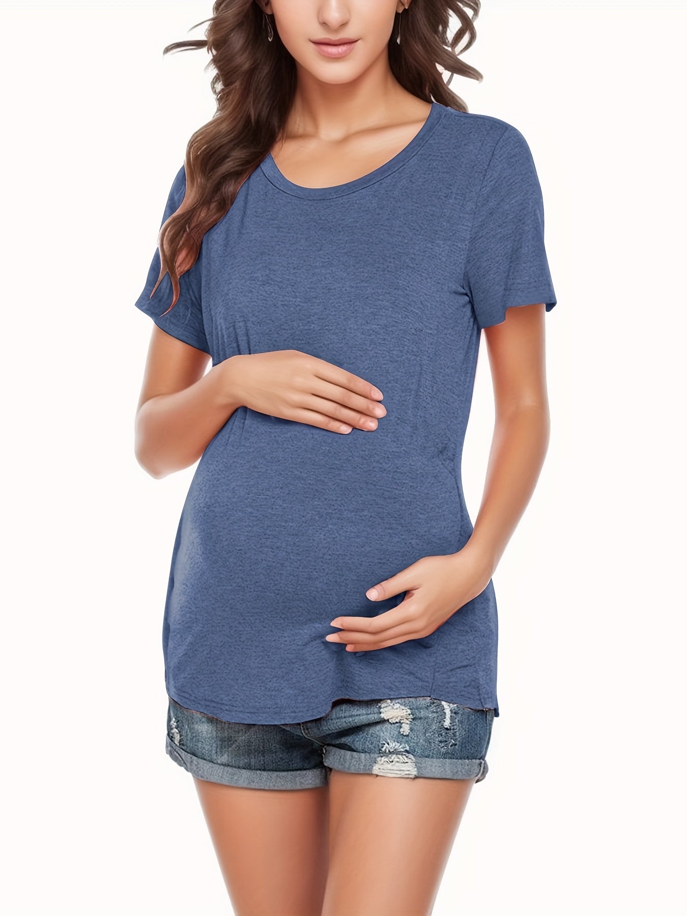 Women's Maternity Nursing T-shirt, Casual Mid Stretch Breathable Breastfeeding Pregnancy Top For Outdoor