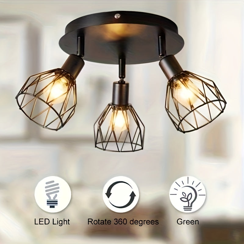 Kitchen lighting fixtures are ceiling mounted, with a three way rotating black iron lampshade, suitable for use in kitchen farmhouses, restaurants, porches, corridors, etc. ( excluding E14 bulbs)
