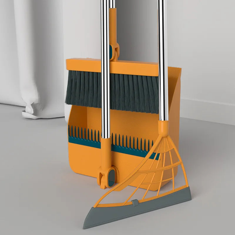 Stand up Broom and Dustpan for Home Use Foldable Long Handle 180 Degree Rotatable Broom Dustpan Combo Set