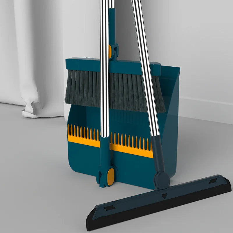 Stand up Broom and Dustpan for Home Use Foldable Long Handle 180 Degree Rotatable Broom Dustpan Combo Set