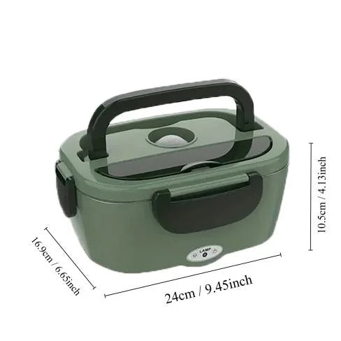 Portable Army Green Electric Lunch Box Stainless Steel Inner Pot Food-Grade PP Auto Feature for School Household Car Kids Dining
