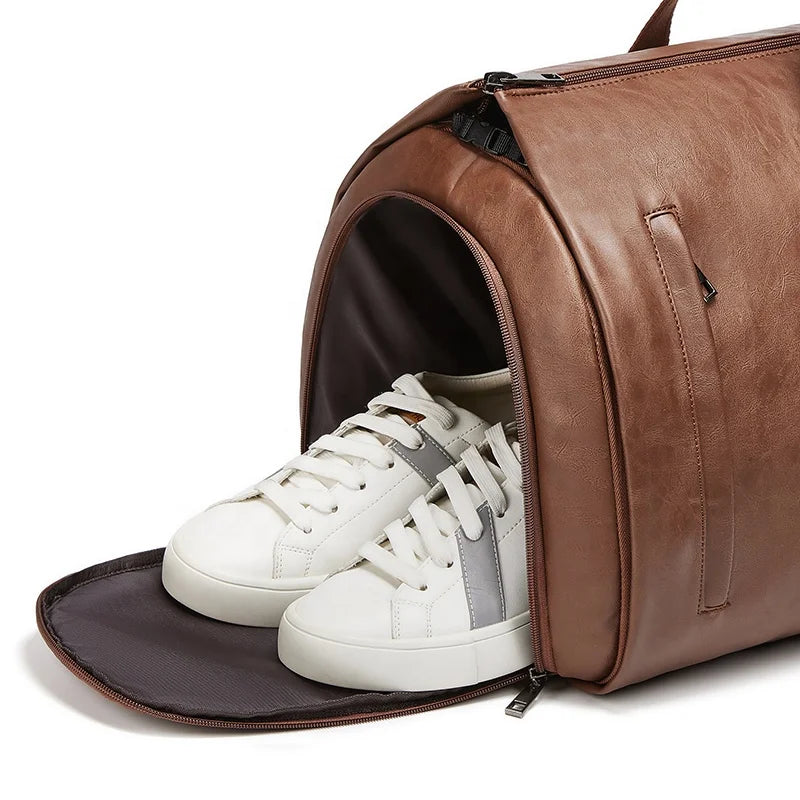 Wholesale Outdoor PU Leather Luggage Travel Bag Business Suit Bag Men Duffel Travelling Bag