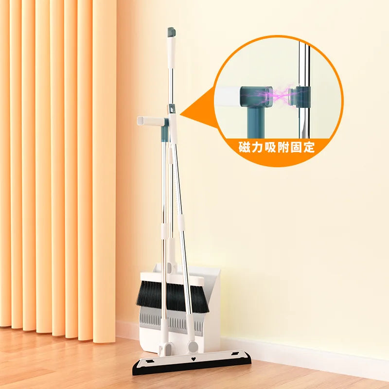 Stand up Broom and Dustpan for Home Use Foldable Long Handle 180 Degree Rotatable Broom Dustpan Combo Set