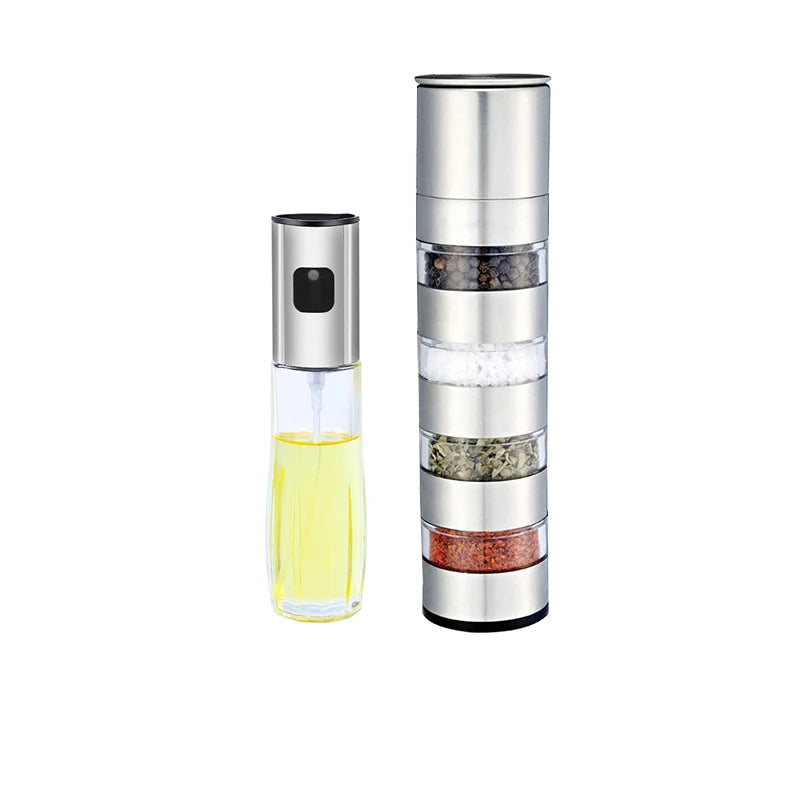 Wholesale Kitchen Barbecue  Oil Spray Bottle Olive Oil and Vinegar Jars Dispenser Sprayer With Salt Pepper Grinder