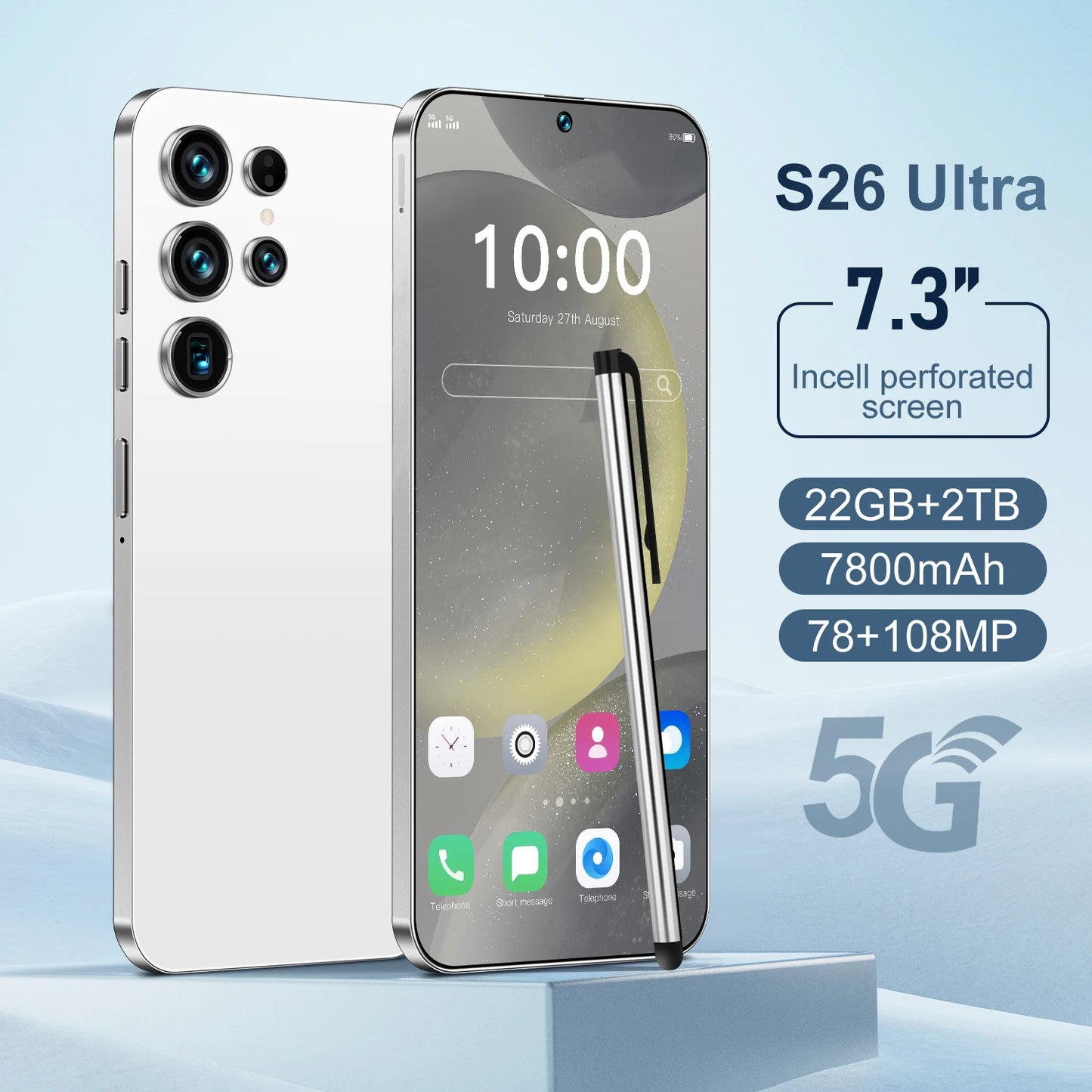 High Quality Original 5G Android S26 Ultra Smartphones 22GB+2TB Storage 7.3 Inch HD Screen Mobile Phone S25 Ultra