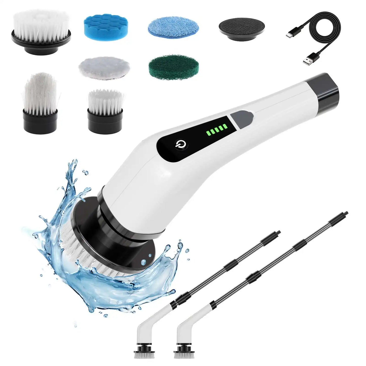 Electric Spin Scrubber, Electric Cleaning Brush for Bathroom 8 in 1 Replacement Brush Heads and Extension Handle
