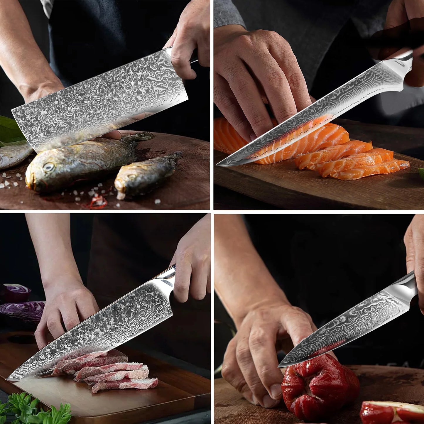 Yangjiang G10 Damascus Kitchen Knife Set Luxurious Wood Handle Vegetables Slicer Slicing Meat Nakiri Fruit Knives