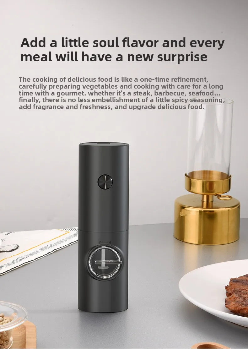 Fully Automatic Black Electric Pepper Grinder with Adjustable Coarseness Plastic Herb & Spice Seasoning Bottle