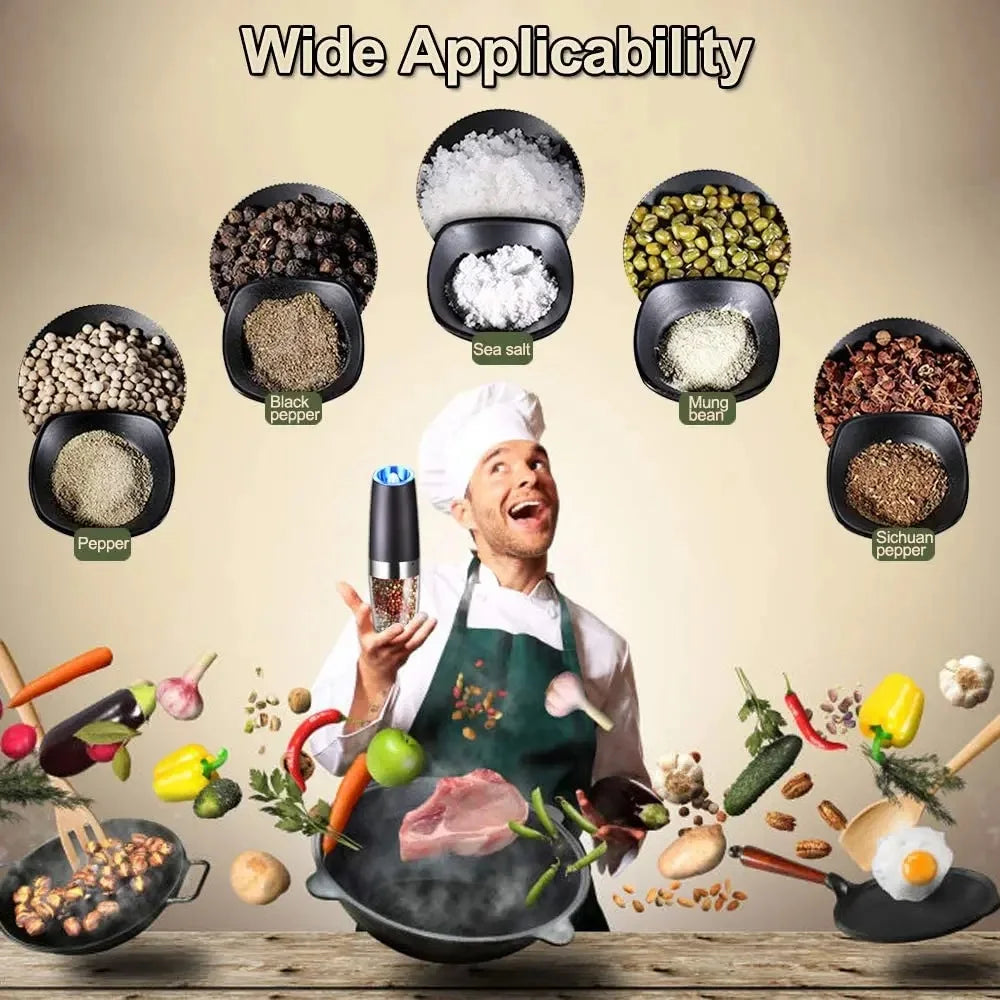Electric Portable Gravity Salt and Pepper Grinder Set Mill with LED Light Automatic Pepper Grinder