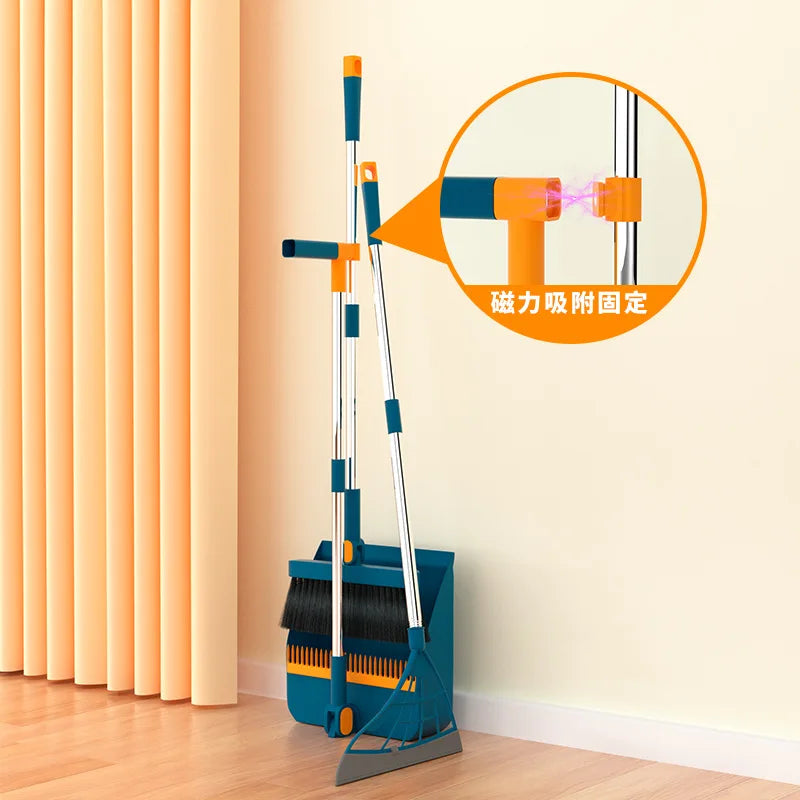 Stand up Broom and Dustpan for Home Use Foldable Long Handle 180 Degree Rotatable Broom Dustpan Combo Set