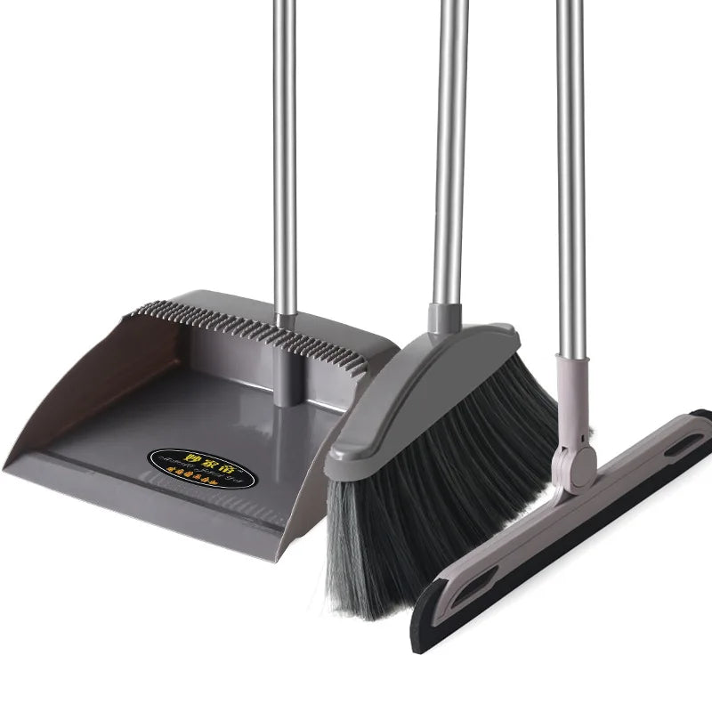 Stand up Broom and Dustpan for Home Use Foldable Long Handle 180 Degree Rotatable Broom Dustpan Combo Set