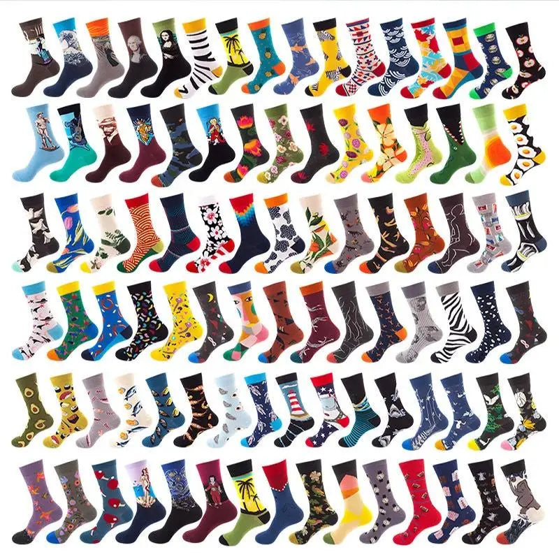2024 New Wholesale Custom Logo Men's Cotton Crew Socks High Quality Funny Colorful Cartoon Pattern Casual Style for Autumn