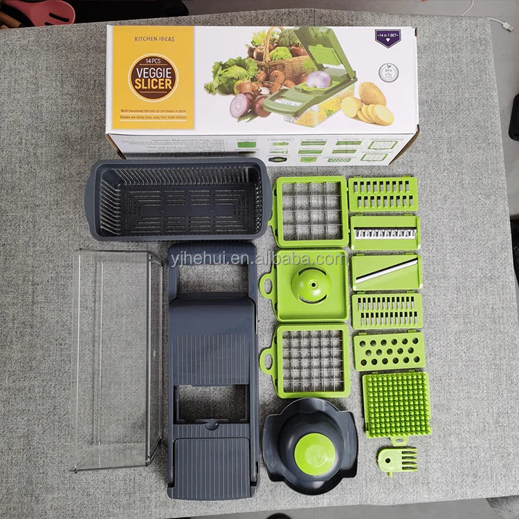 Factory Wholesale Kitchen Accessories 14 in 1 Food Cutter Veggie Onion Chopper Mandoline Slicer Multifunctional Vegetable Cutter