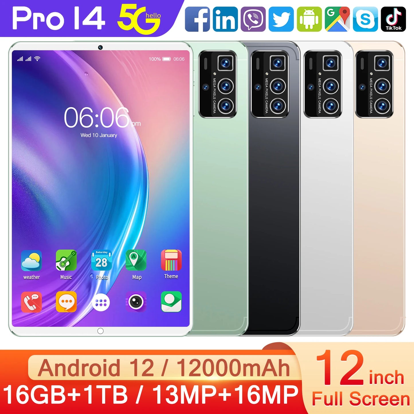 2025 Global 14 Pro Table PC Customized 16GB+1TB Android Tablet 12 inch Dual SIM Call Educational Android Table Pc