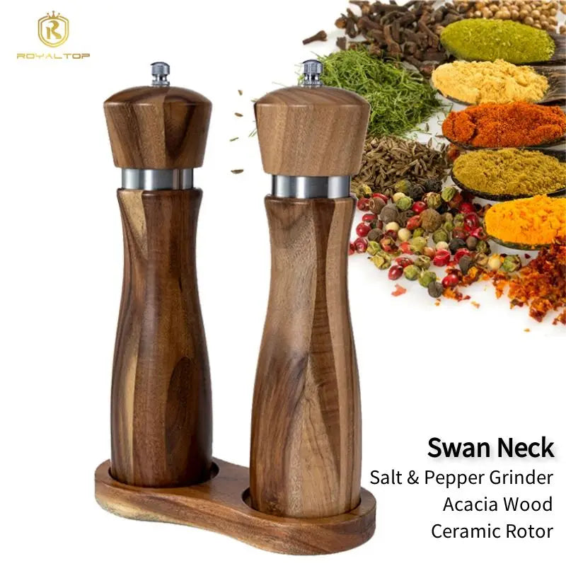 Stock Kitchen Spice Seasoning Mills 8-inch Manual Acacia Wood Salt and Pepper Grinder Wooden Set of 2 with Colour Box