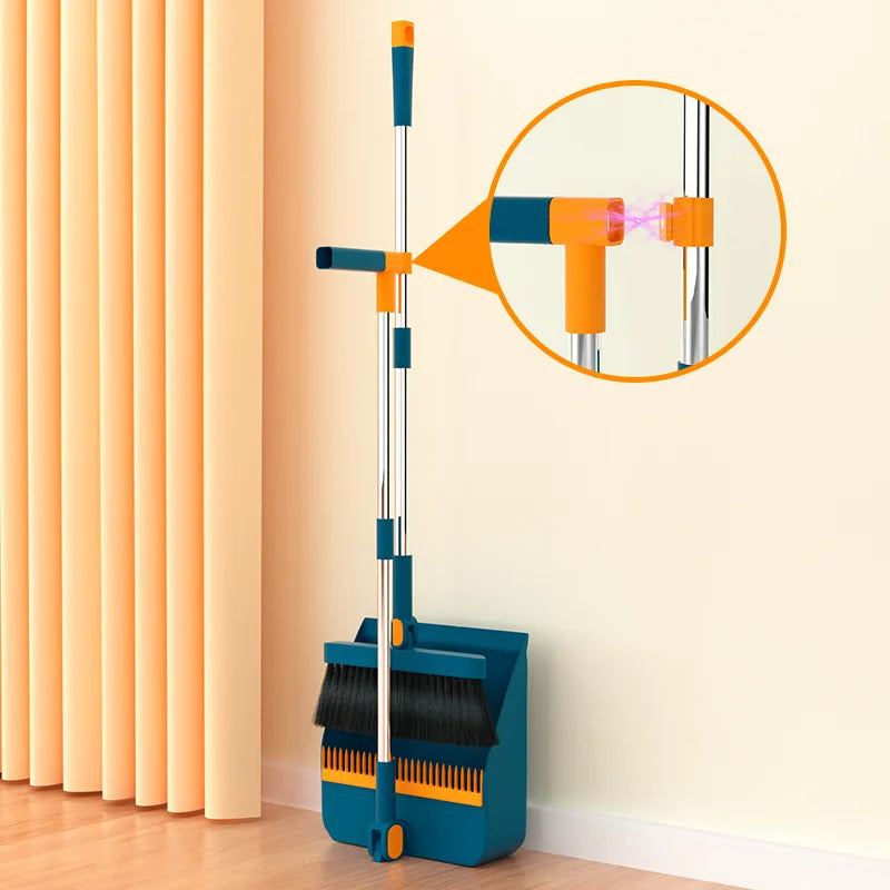 Stand up Broom and Dustpan for Home Use Foldable Long Handle 180 Degree Rotatable Broom Dustpan Combo Set