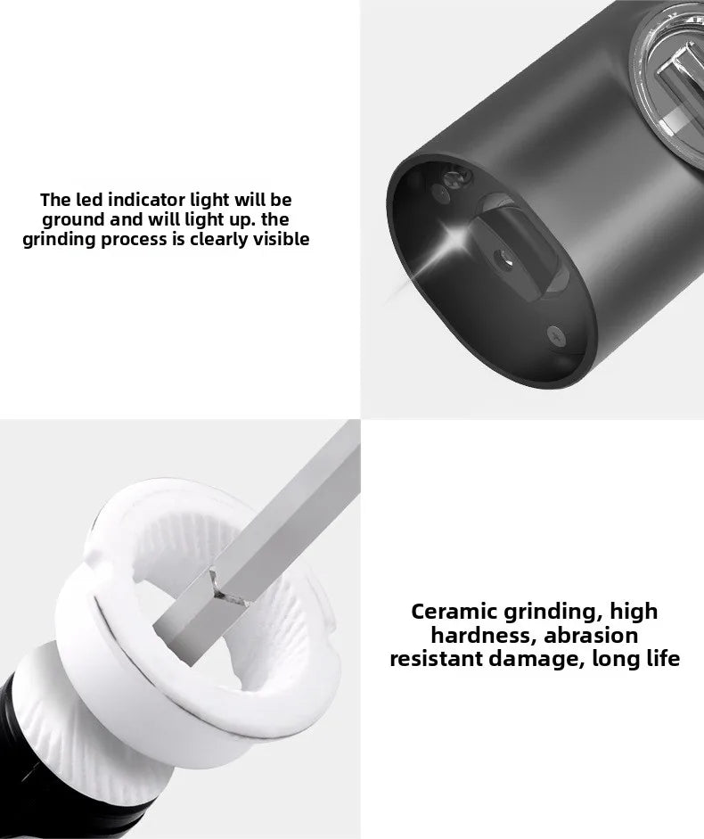Fully Automatic Black Electric Pepper Grinder with Adjustable Coarseness Plastic Herb & Spice Seasoning Bottle