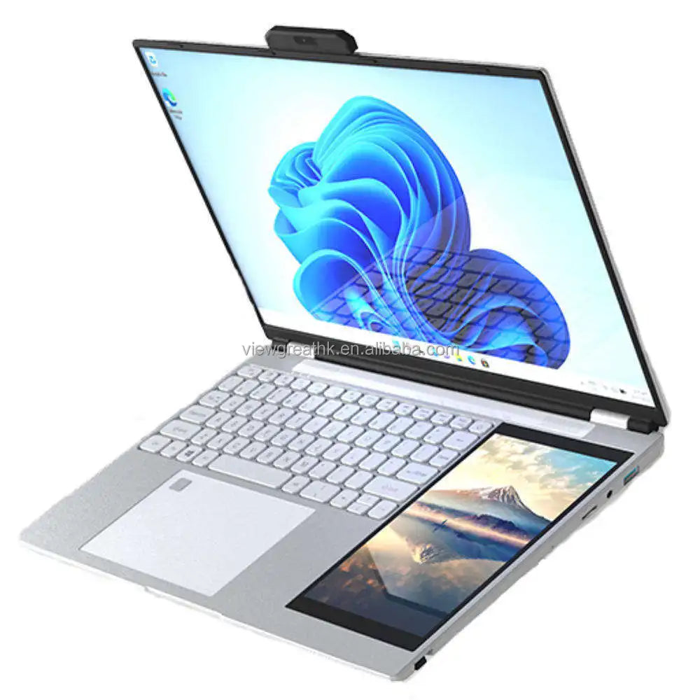 Factory Sale 15.6 inch +7 inch touchscreen laptops business office design dual-screen N100 computer laptops brand new