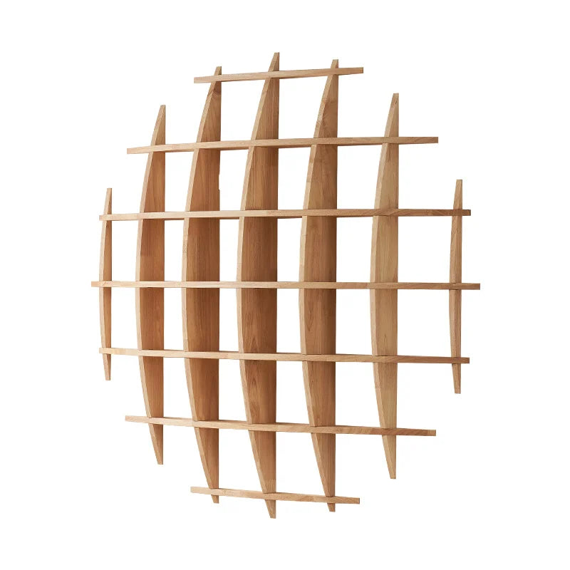 Custom Round Wall Mounted Curio Shelf - Chinese Style Solid Rubber Wood Display Rack for Tea Set/Living Room Decor