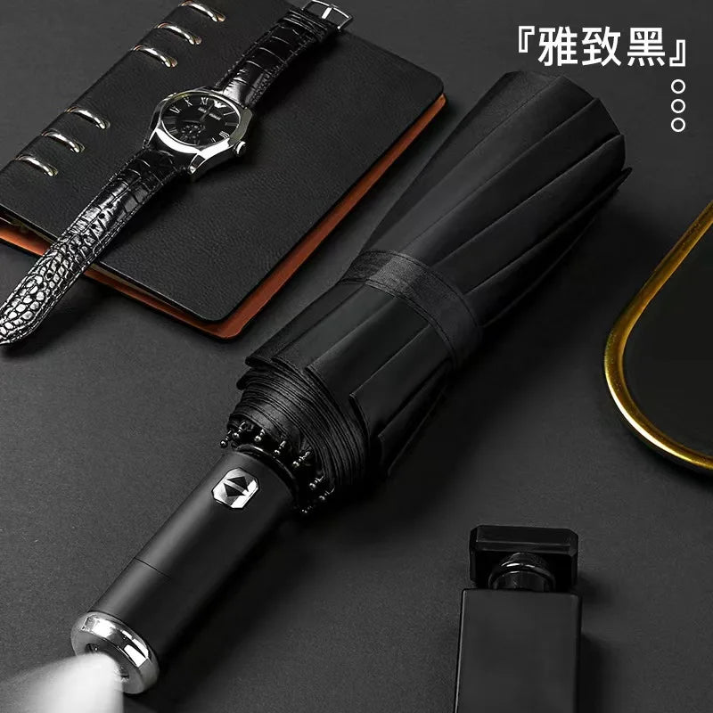 Hot Sale Multi-Color Foldable Automatic Umbrella with Built-in LED Light Handle for Outdoor Activities