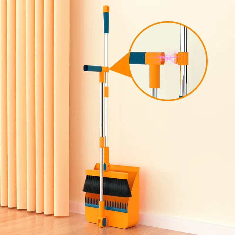 Stand up Broom and Dustpan for Home Use Foldable Long Handle 180 Degree Rotatable Broom Dustpan Combo Set