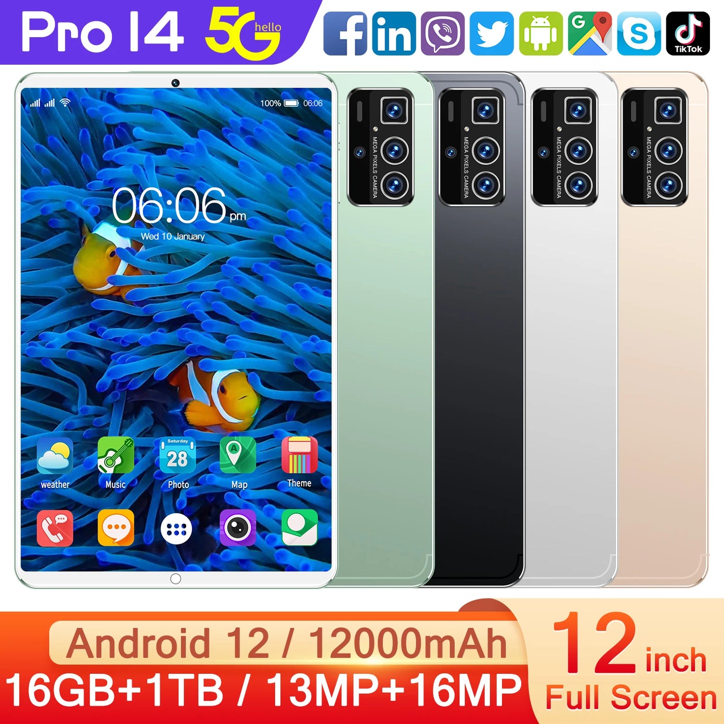 2025 Global 14 Pro Table PC Customized 16GB+1TB Android Tablet 12 inch Dual SIM Call Educational Android Table Pc