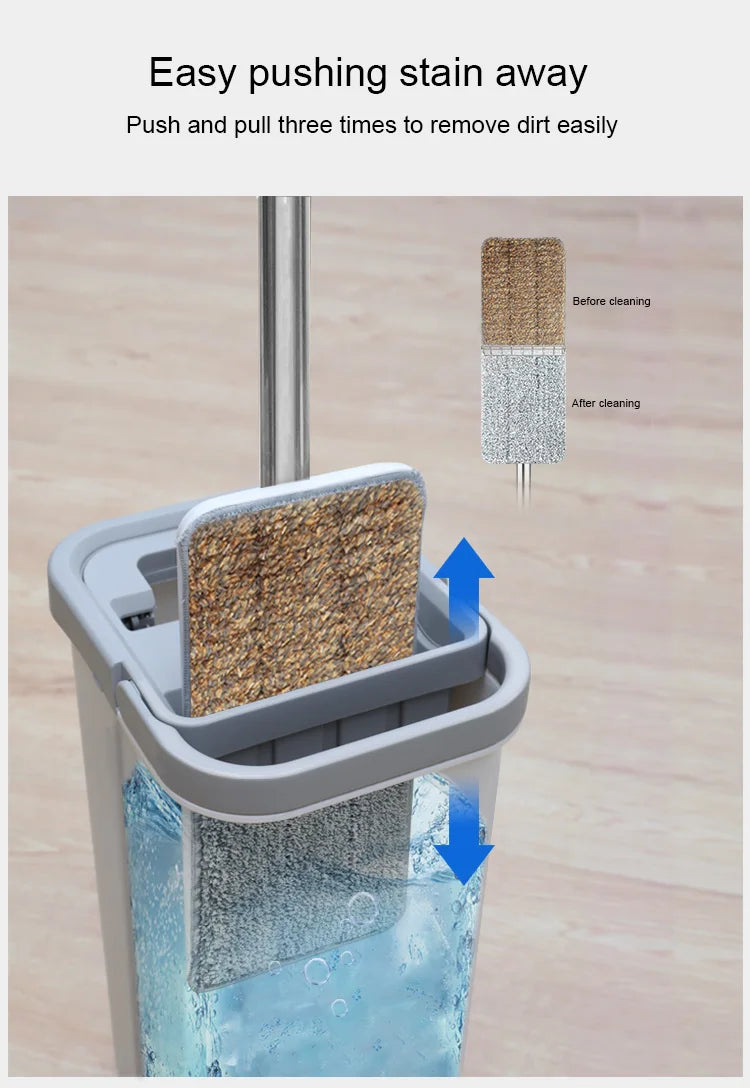 Swivel Handle Mops and Brooms Household 360 Degree Hand Free Flat Microfiber Squeeze Mop Bucket