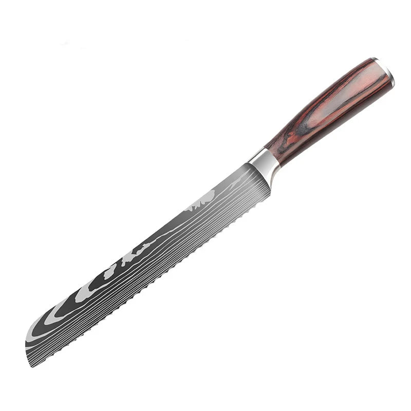Stainless Steel Serrated Knife with Wood Pakkawood Handle for Baking Cutting Bread Meat Cake