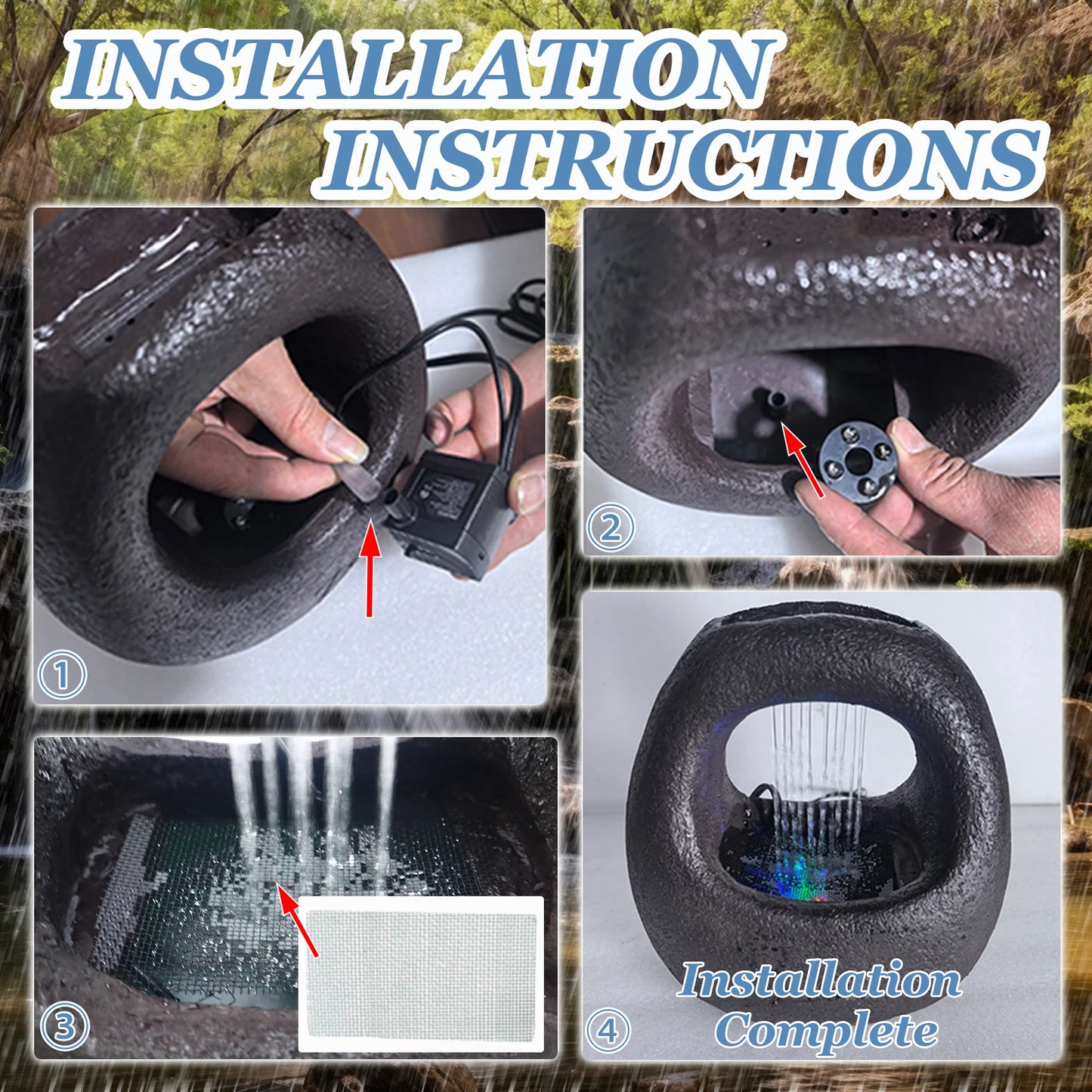 Local Warehouse in Stock Zen Relaxation Resin Rain Curtain Waterfall Fountain Indoor Tabletop Fountain With Led Light