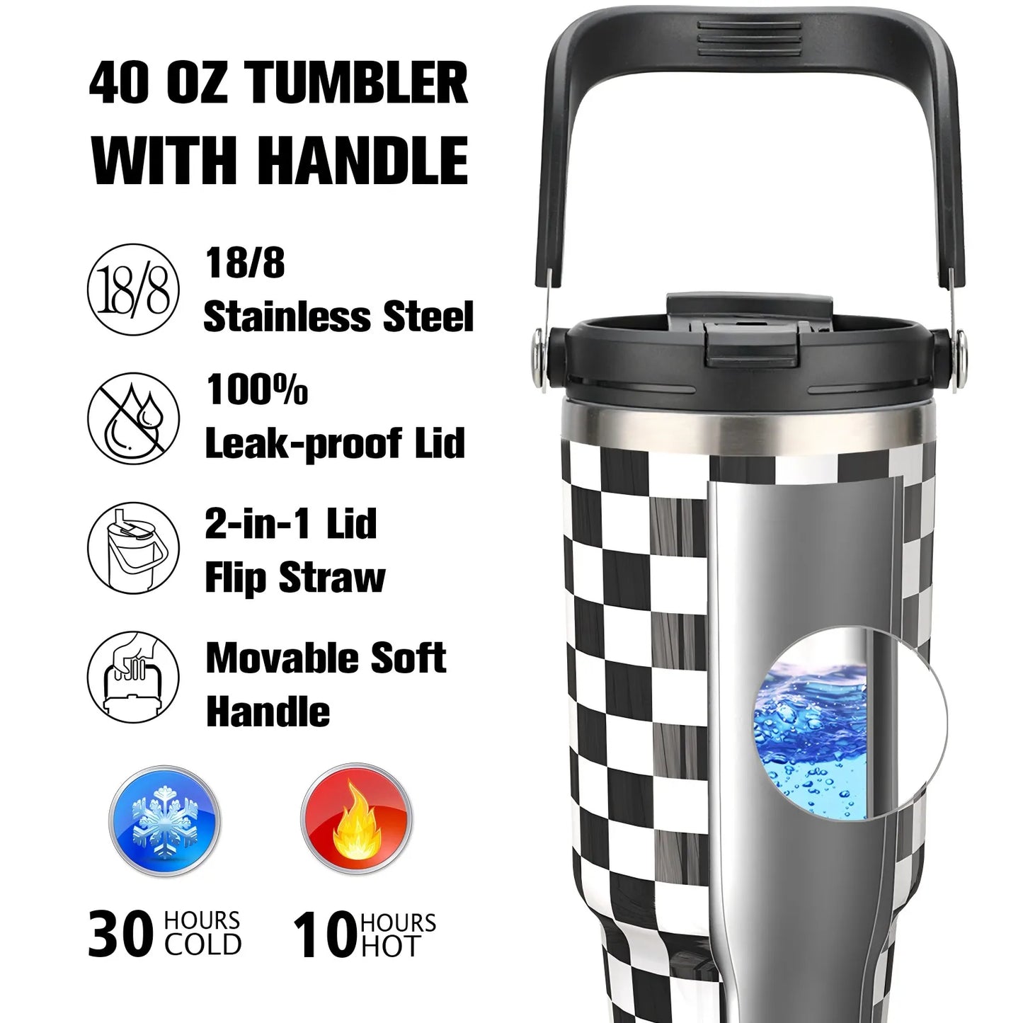 FBA Warehouse Ready Stock 40oz Powder  Solid Color Checkerboard  Coated Insulated Tumbler with Lids and Straws Insulated Mug