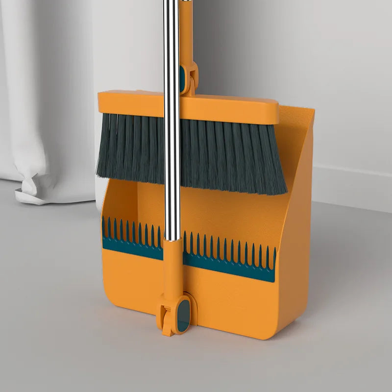 Stand up Broom and Dustpan for Home Use Foldable Long Handle 180 Degree Rotatable Broom Dustpan Combo Set