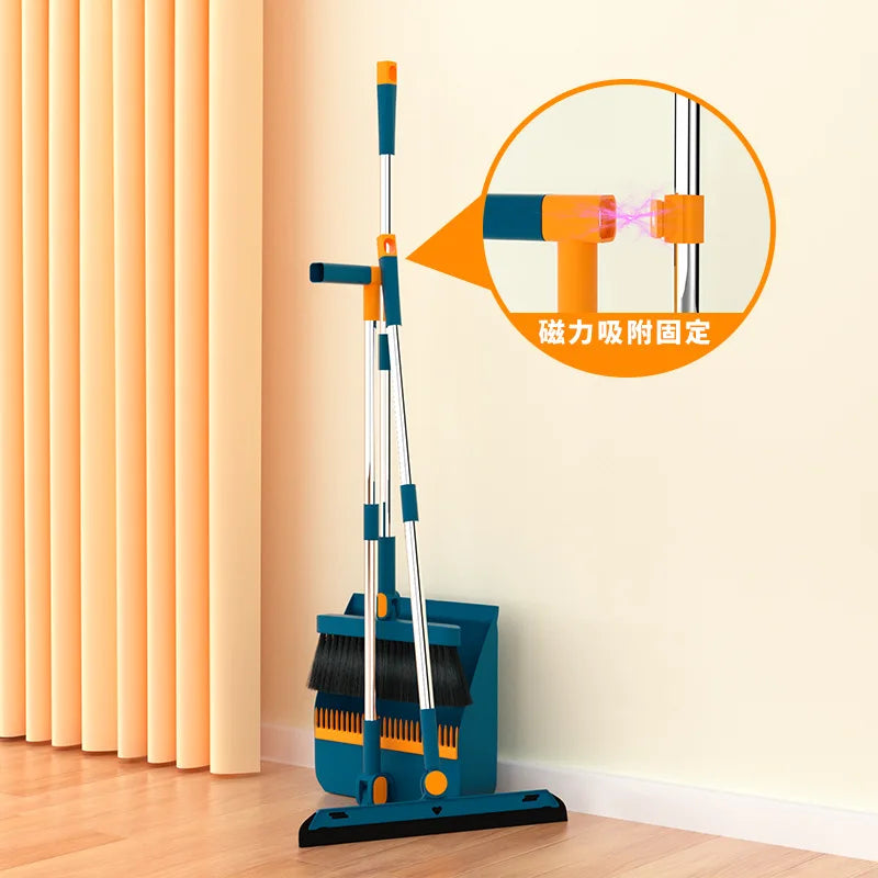 Stand up Broom and Dustpan for Home Use Foldable Long Handle 180 Degree Rotatable Broom Dustpan Combo Set