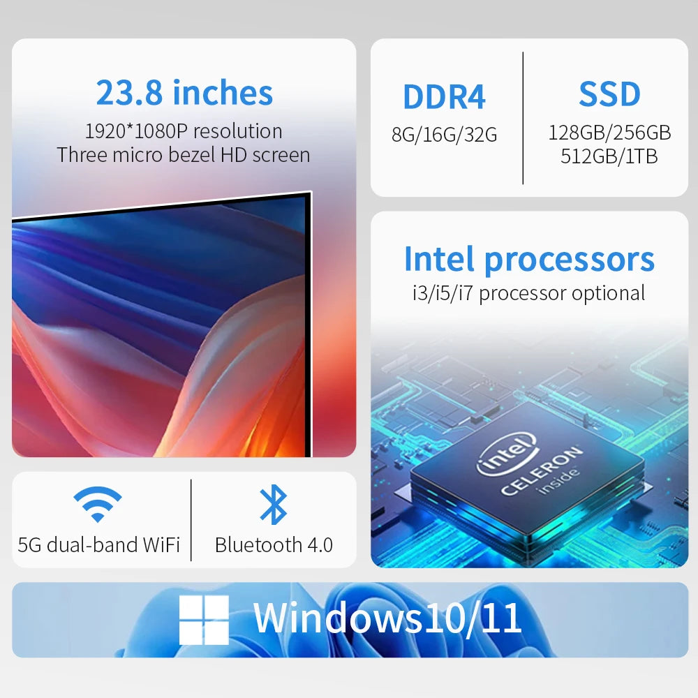 OEM All-in-One 24 27 Inch Computer Hot Selling A+ Screen AIO Desktop for Business Gaming Supports I3-I9 Optional SSD Hard Drive