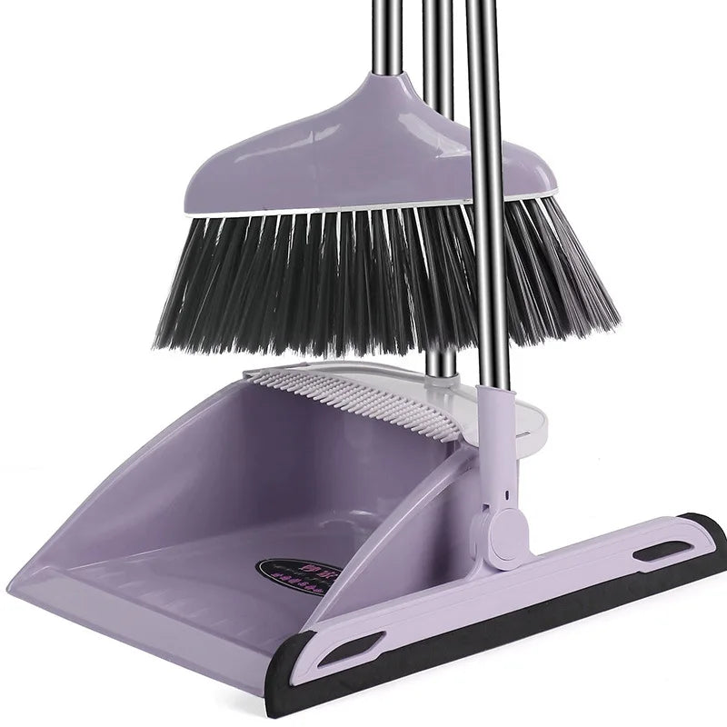 Stand up Broom and Dustpan for Home Use Foldable Long Handle 180 Degree Rotatable Broom Dustpan Combo Set