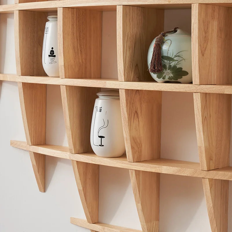 Custom Round Wall Mounted Curio Shelf - Chinese Style Solid Rubber Wood Display Rack for Tea Set/Living Room Decor