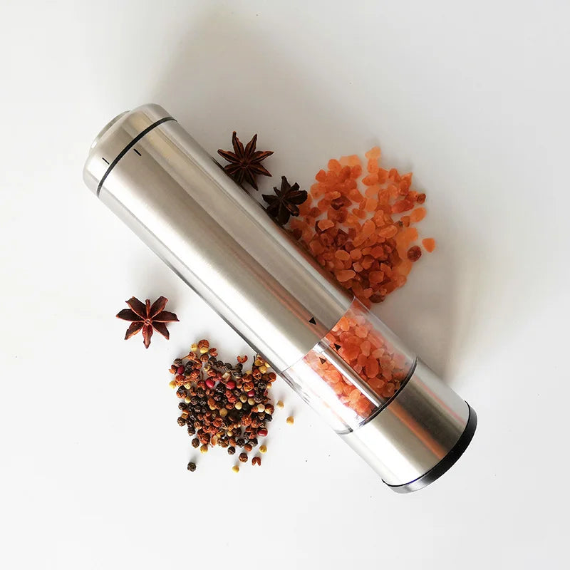 Stainless Steel Electric Salt and Pepper Mills Set with Acrylic Stand Pepper Mill Grinder Electric