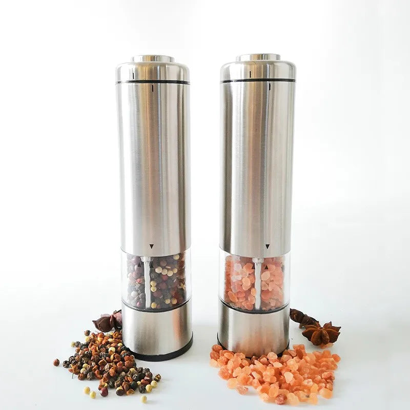 Stainless Steel Electric Salt and Pepper Mills Set with Acrylic Stand Pepper Mill Grinder Electric