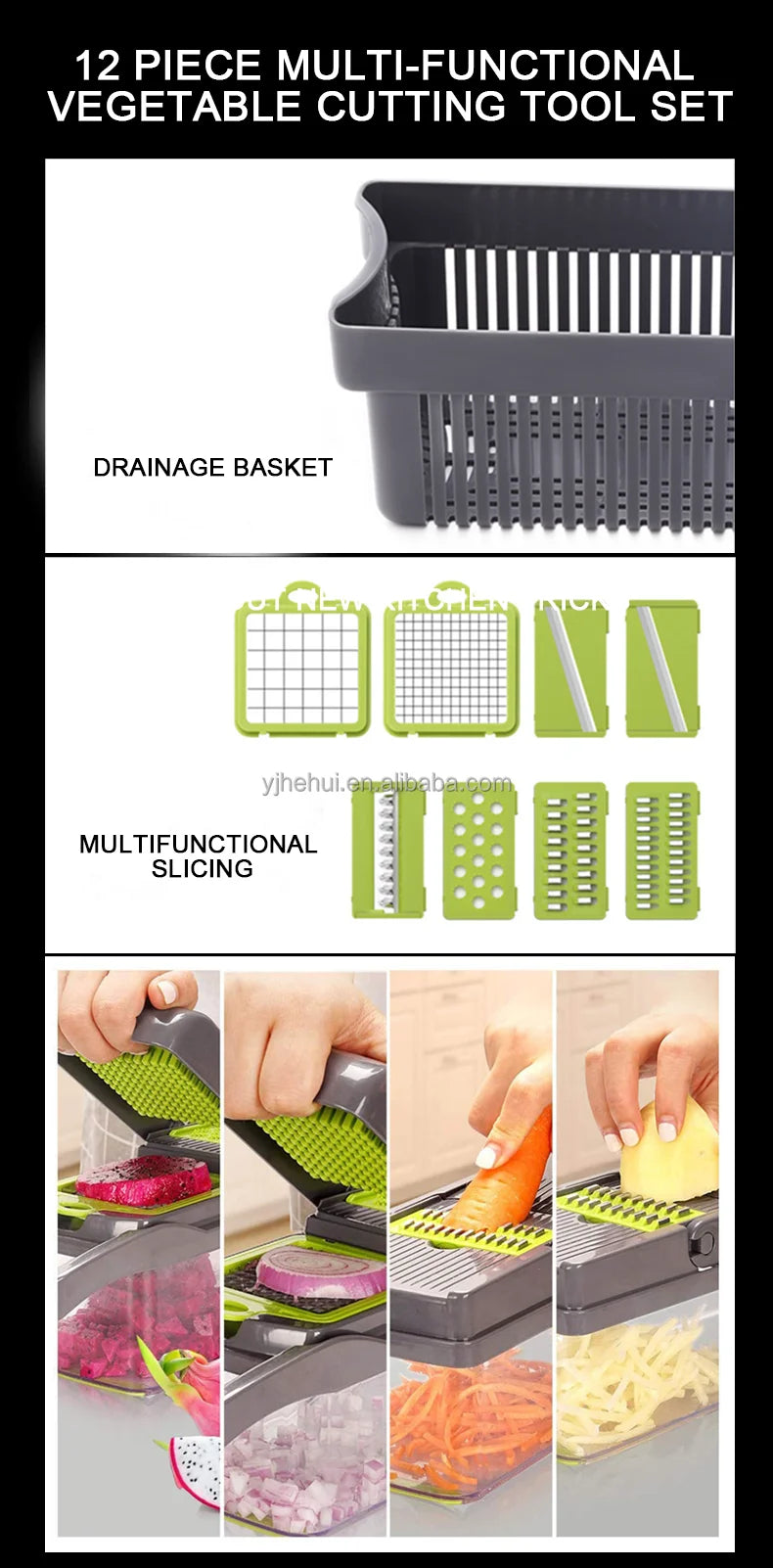 Factory Wholesale Kitchen Accessories 14 in 1 Food Cutter Veggie Onion Chopper Mandoline Slicer Multifunctional Vegetable Cutter