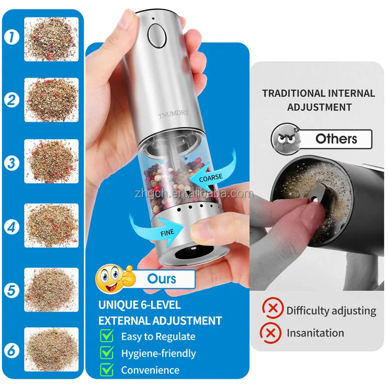 Electric Salt and Pepper Grinder Set, Rechargeable Automatic Salt and Pepper Mill  with 6 Adjustable Coarseness