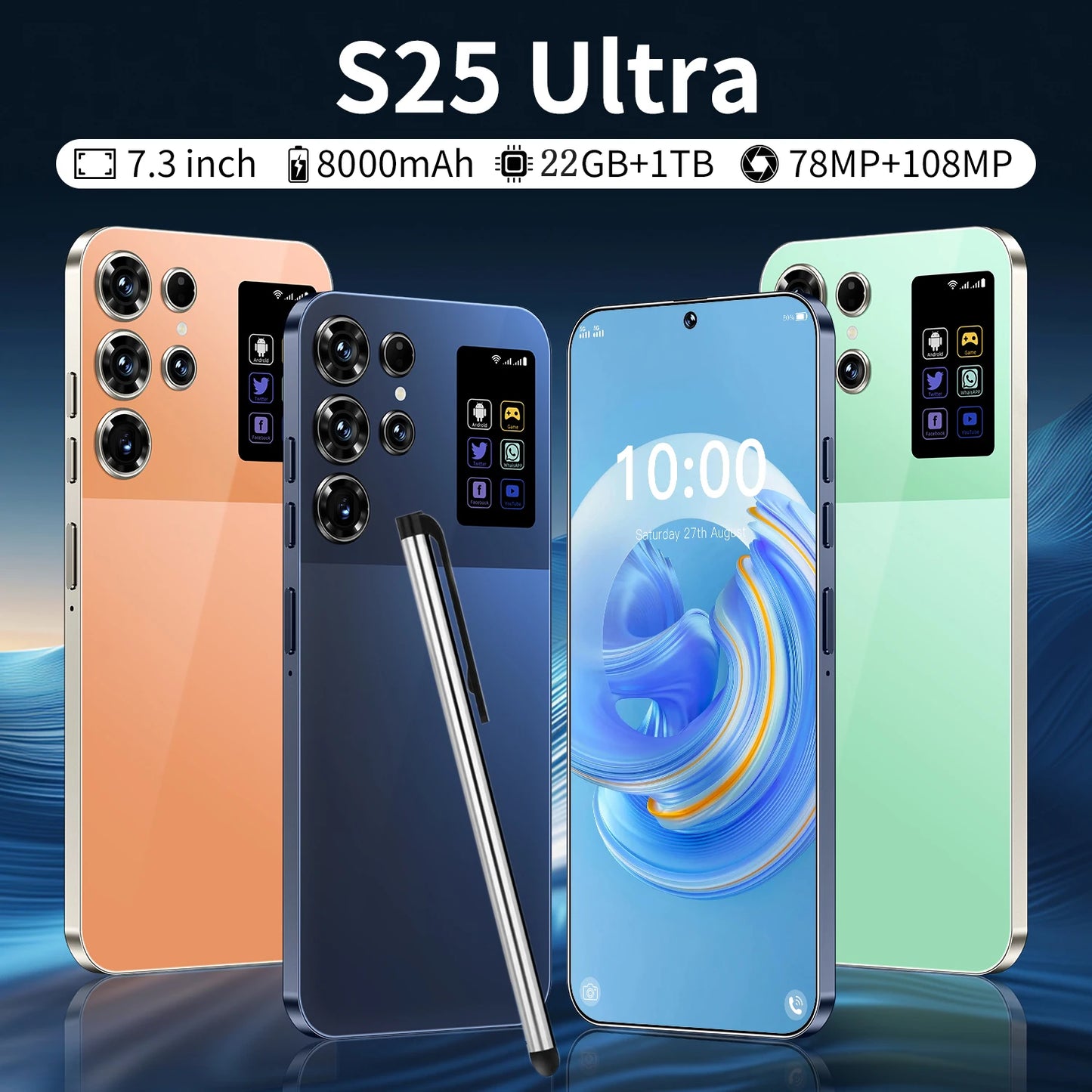 High Quality S25 Ultra Android 15 Smartphone 7.3 Inch 22GB+1TB 5G Hot Selling Unlocked Dual SIM 108MP Rear Global Wholesale
