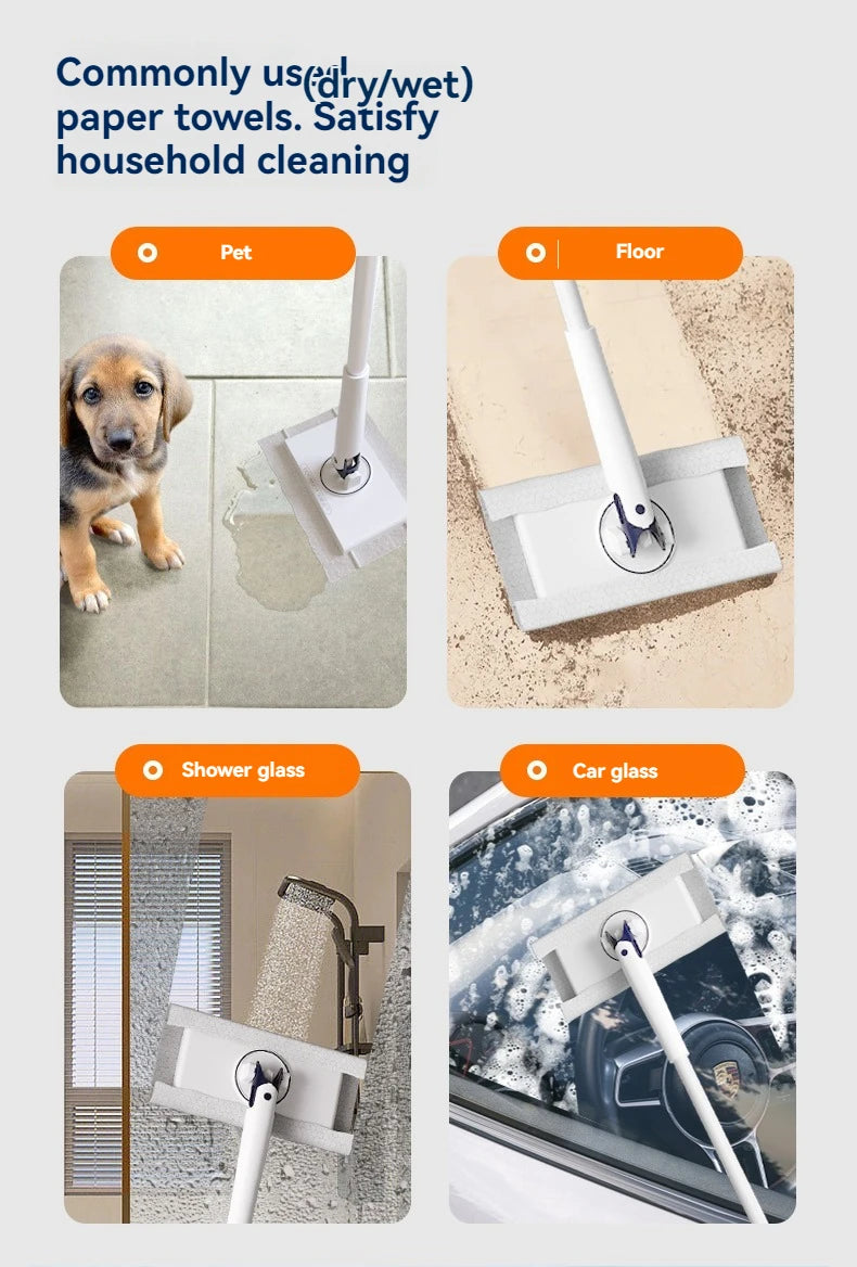 Sweeper Disposable Wipe Mops Floor Cleaning Duster Mop Dry and Wet Flat Mop Cleaner with Cloth Fixing Clip