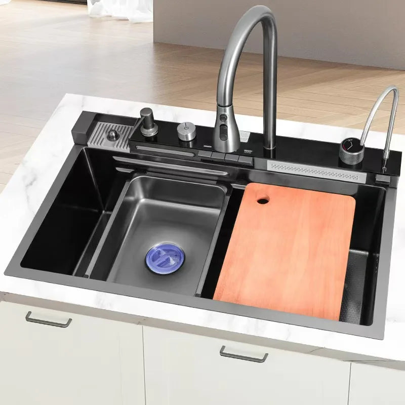 Hot Sale Anti-Scratch Multi Function Kitchen Sink Digital Double Waterfall Workstation Stainless Steel Handmade Kitchen Sink