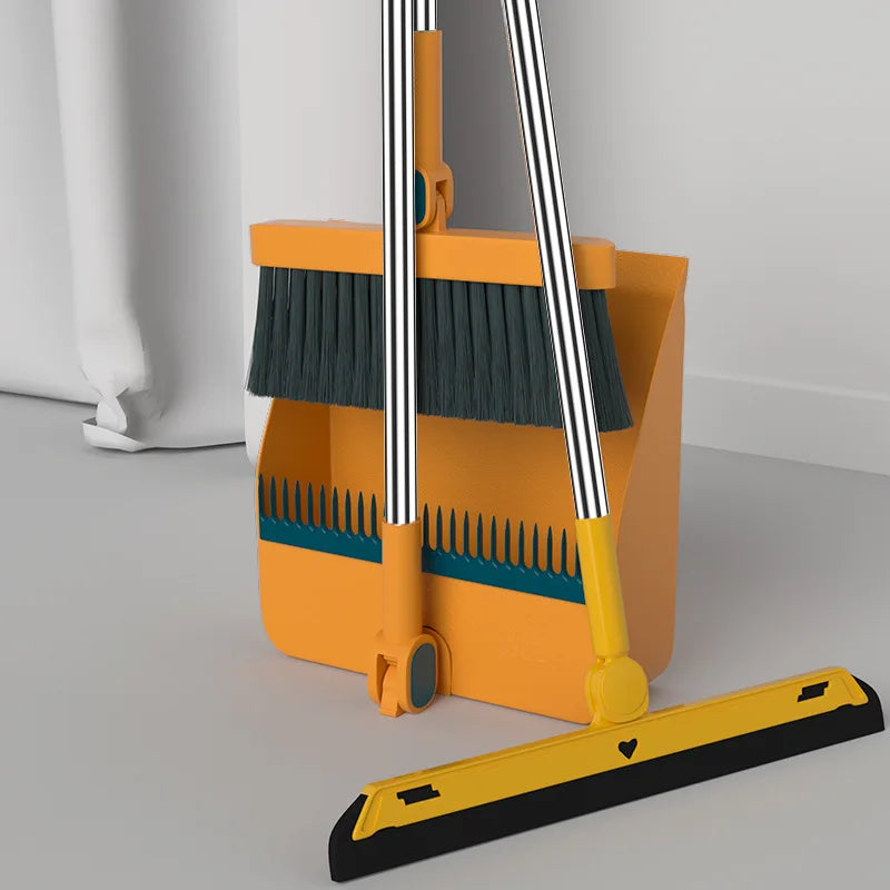Stand up Broom and Dustpan for Home Use Foldable Long Handle 180 Degree Rotatable Broom Dustpan Combo Set