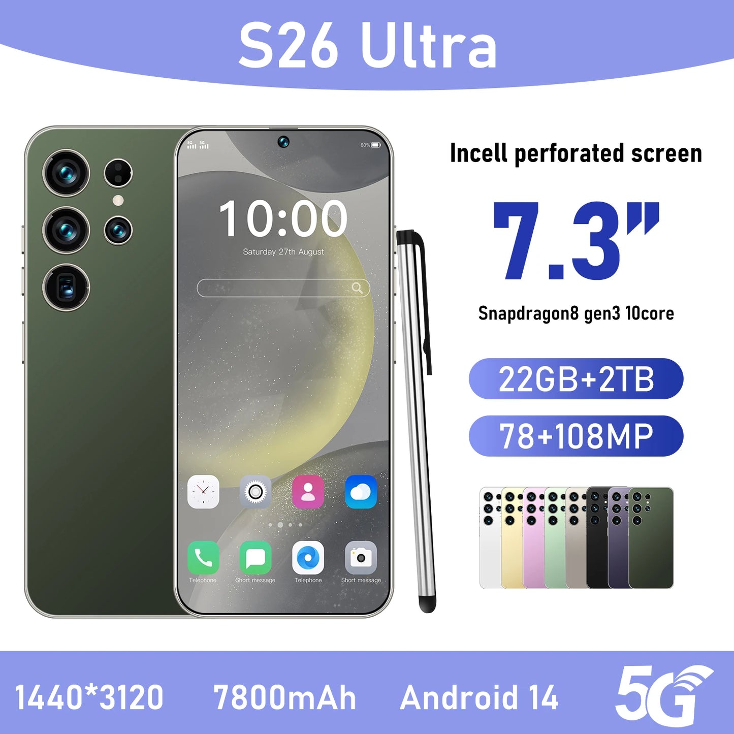 High Quality Original 5G Android S26 Ultra Smartphones 22GB+2TB Storage 7.3 Inch HD Screen Mobile Phone S25 Ultra