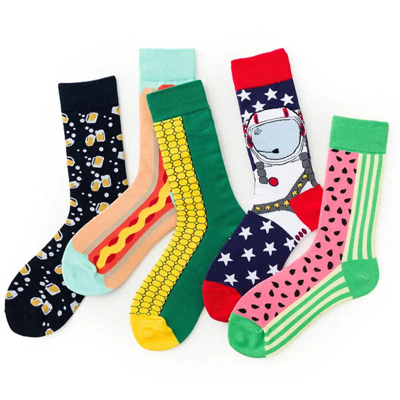 2024 New Wholesale Custom Logo Men's Cotton Crew Socks High Quality Funny Colorful Cartoon Pattern Casual Style for Autumn