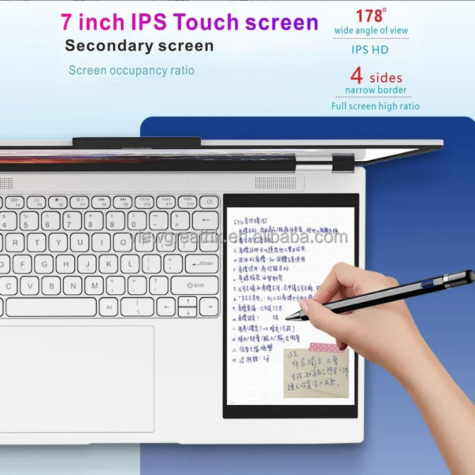 Factory Sale 15.6 inch +7 inch touchscreen laptops business office design dual-screen N100 computer laptops brand new