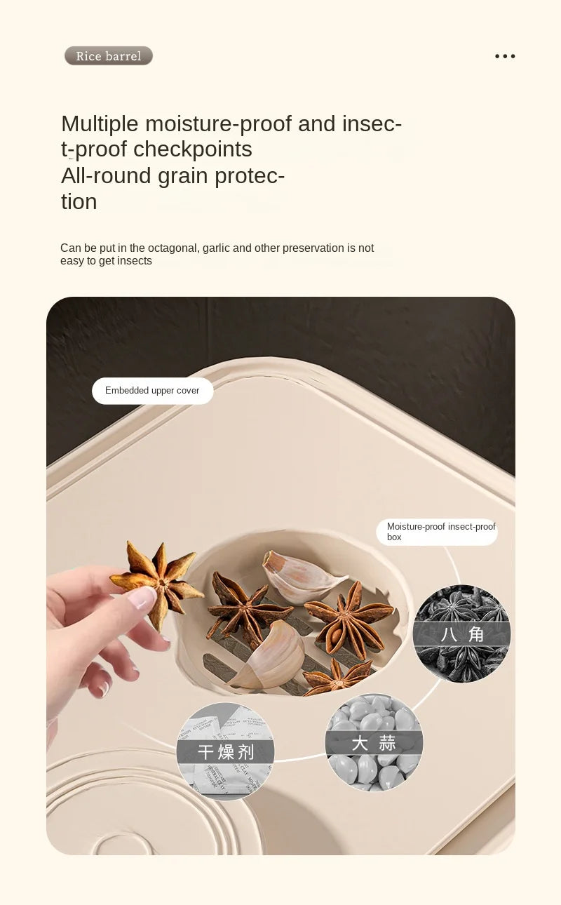 Large Capacity Press-Type Storage Box for Rice Flour Cereals Household Insect-Proof Moisture-Proof Food Grade Sealed Tank